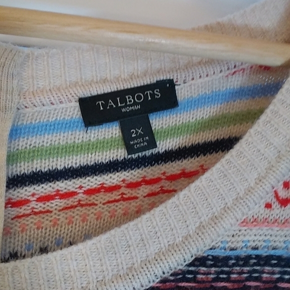 Talbots Wool Blend Multicolor Fair Isle Stripe Stretch Sweater Back Zip Size 2X - Picture 3 of 7